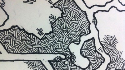 A hand-drawn dungeon map.