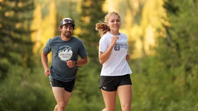 Two people running.