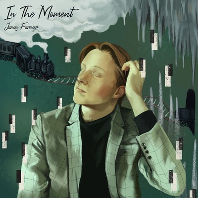A cover for the album "In the Moment" featuring a portrait of James Farmer and a train.