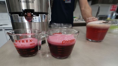 Pomegranate juice in a kitchen.