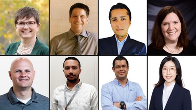 Eight portrait photographs.