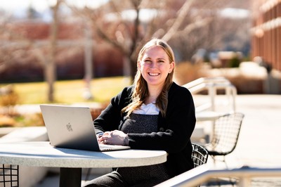 Sarah Weese using a laptop computer.