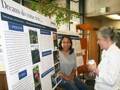 USU student Trinity Brown and Science Dean Maura Hagan