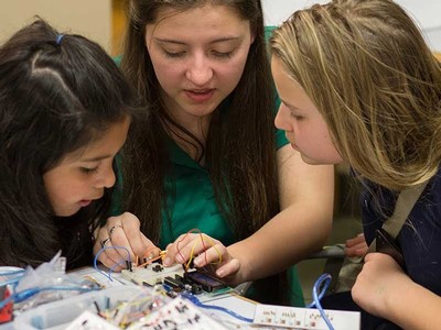 School girls working on a project
