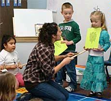 USU ArtsBridge Scholar Maren Reeves with students