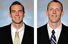 USU men's basketball players Nate Bendall and Tyler Newbold