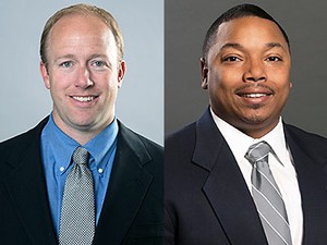 Aggie football coaches Luke Wells and Julius Brown