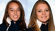 Aggie gynmasts Rachel Vaske and Nicole Simoneau