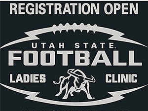 a graphic illustration advertising the Utah State women's football clinic