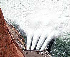 water from Lake Powell gushing into the Colorado River