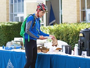 bicyclist at the Bike to Breakfast buffet line