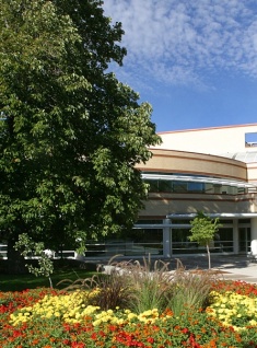 Flower beds near the Eccles Science Learning Center