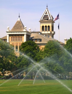 Water sprinklers on the Quad