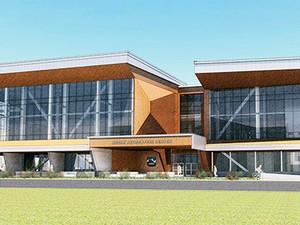 an architectural rendering of USU's Aggie Recreation Center that is under construction