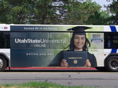 USU-Online wraps on a bus