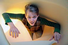 Tyler Homer plays James in the play 'James and the Giant Peach'