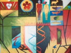 A portion of the mural in the College of Science