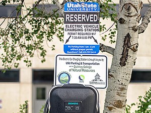 an electric charging station at USU