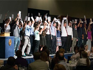 Students at USU's 2015 Engineering State during scholarship presentation