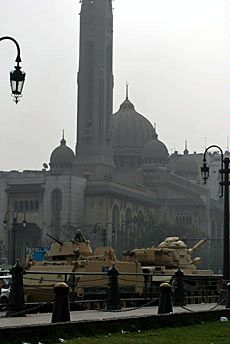 Egypt, demonstration , army tanks in the city