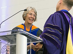 USU College of Engineering Dean Christine Hailey at a commencement
