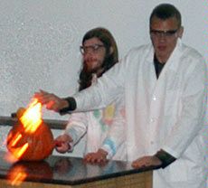 USU students conducting 'exploding pumpkins' experiment