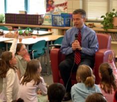 Gov. Huntsman answers questions during his stop at Edith Bowen School