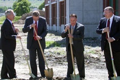 President Albrecht, Fred Hunsaker, Roger Jones, M.K. Jeppesen with shovels at the groundbreaking