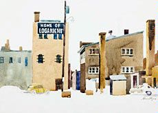 A painting by Harrison Groutage and a downtown Logan scene