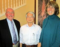 Jim MacMahon, Inaugural Professor Cheng-Wei 'Tom' Chang, Provost Noelle Cockett