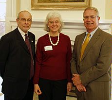 USU professor Susanne Janecke with Provost Coward, USU President Stan Albrecht