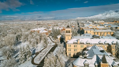 USU campus covered in snow.