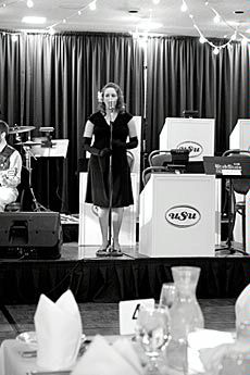 USU student singing at Jazz Night at the Sky Club