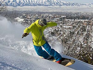 Jeremy Jensen powdersurfing in the foothills above Logan