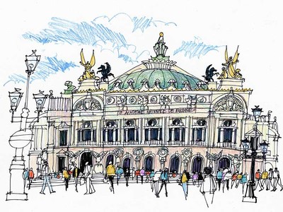 sketched of the Paris Opera by artist Jim Richards