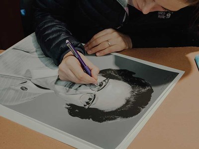 Student Sydney Burtenshaw stencils Katherine Johnson