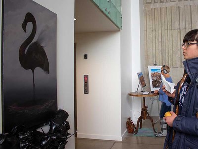 Best of show painting, Oiled Flamingo, by Kristin Tingey.