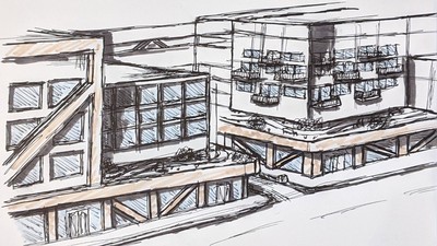 An early concept sketch of the development plan.