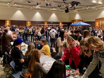 Hundreds of language student in the TSC ballroom
