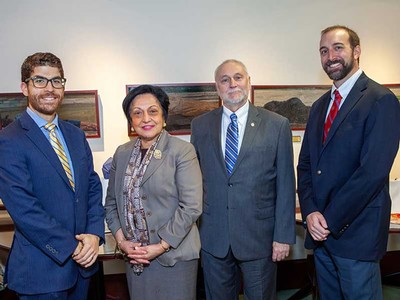 Eastern Fellows with President Elsa Nunez (second from left) with (from left) Cody Guarnieri (’09),