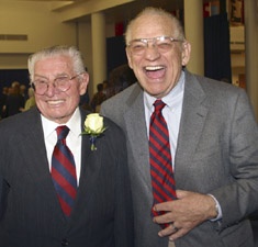 Former Utah State University President Stan Cazier with Lorenzo N. Hoopes at the May 5 announcement in the Taggart Student Center.