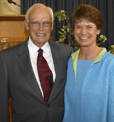 Dr. Jay R. Jensen, professor emeritus, Communicative Disorders and Deaf Education Department, with College of Education and Human Services Dean Carol J. Strong. 