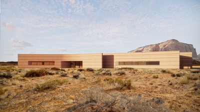 View of the exterior of USU Monument Valley from the north, as seen in an architectural rendering.