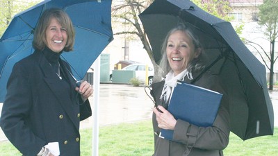USU President Noelle Cockett, left, and Science Dean Maura Hagan
