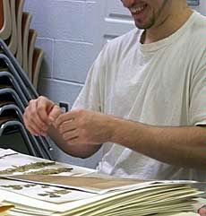 detail of a student preparing a plant specimen