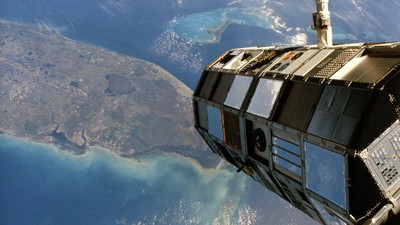 The LDEF satellite in low earth orbit.