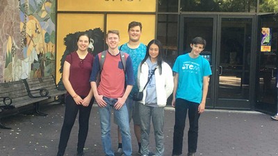 Italia Neal, Nathon Taylor, Joseph Huff, Camie Yuan and Seth Ivie pose for a photo.