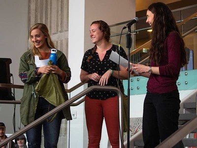 Award-winner Sam Fitch with Brhianna Malcolm and Alexi Lamm