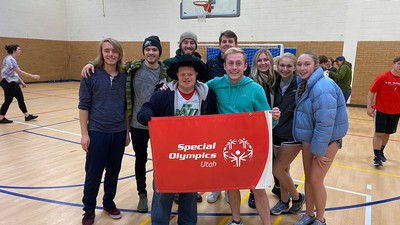 Student volunteers in USU's Special Olympics.