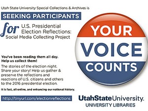 Special Collections post card for U.S. Presidential Election Reflections: Social Media Collecting